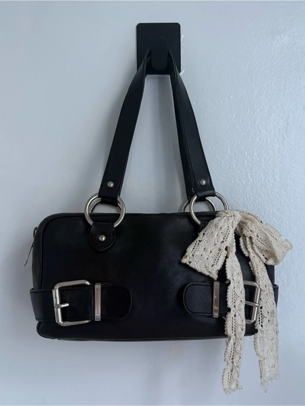 Banana Republic Black Leather Silver Buckle Shoulder Bag